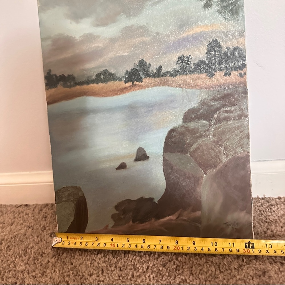 Handmade Serene Landscape Canvas Art signed dated - Picture 3 of 4